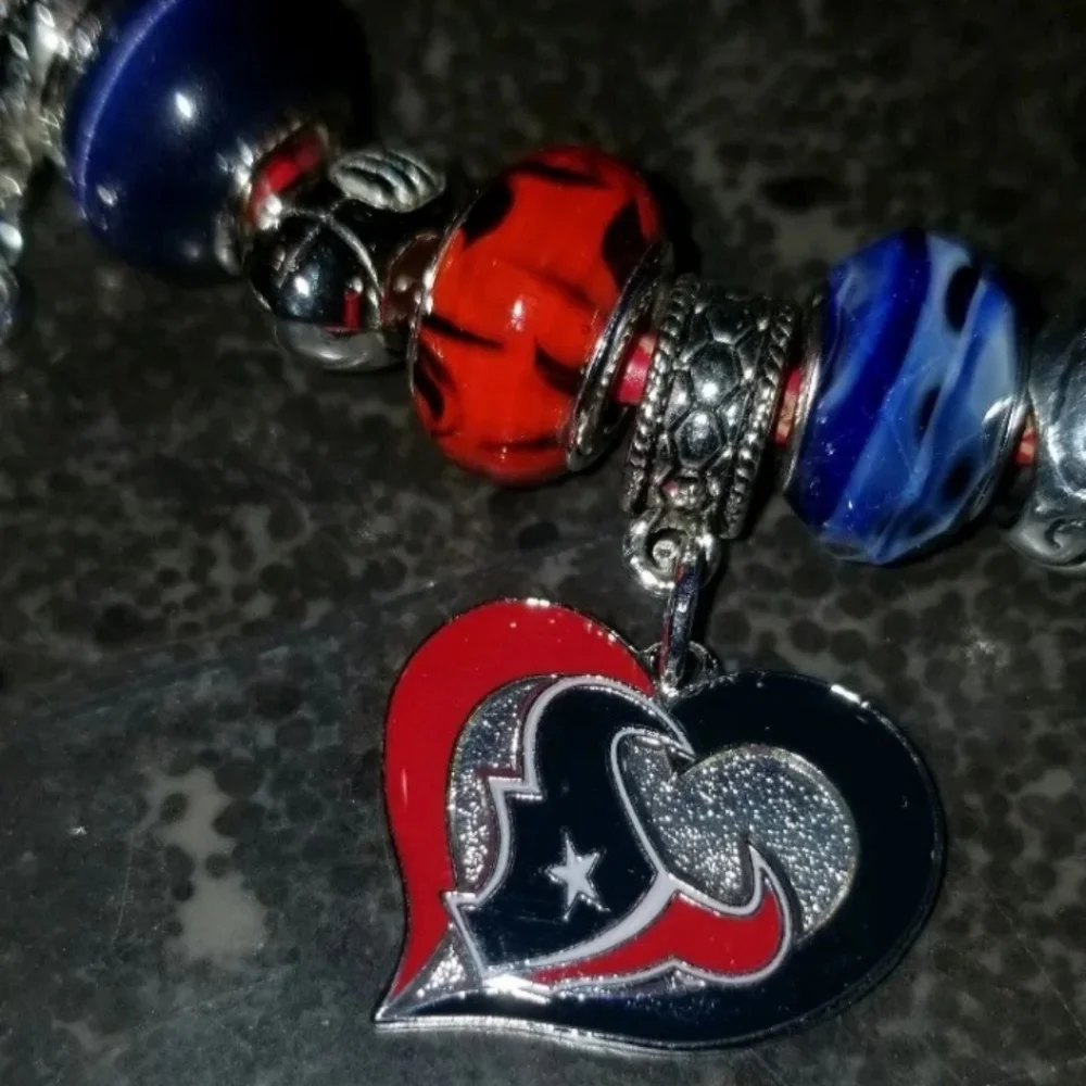 8" HOUSTON TEXANS FOOTBALL NFL CUSTOM EUROPEAN CHARM BRACELET LEATHER CLASP BAND - Picture 4 of 7